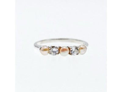925 Sterling Silver Pearls & CZ Ring Size 10.5