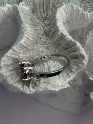 925 Sterling Silver Purple & White Spinel Ring Size 6.5