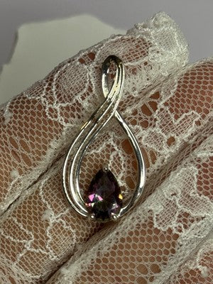 925 Sterling Silver Alexandrite Pear Pendant Length 1.5 Inch