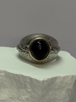925 Sterling Silver & 14K Gold Bezel  Agate Ring Size 9.5