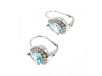 925 Sterling Silver Blue Topaz & CZ Earrings