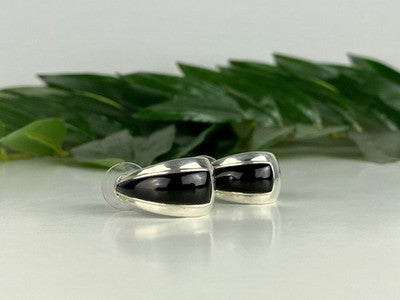 925 Sterling Silver Black Nephrite Stud Earrings