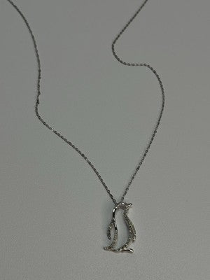 14K WHITE GOLD DIAMOND PENGUIN NECKLACE LENGTH 17 INCH