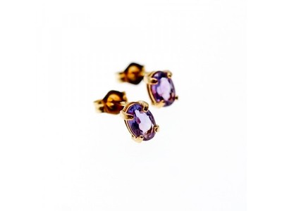 14K Yellow Gold Purple Tourmaline Stud Earrings