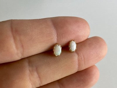 14K Yellow Gold White Opal Earrings