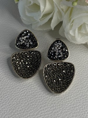 Aesthetic 925 Sterling Silver Marcasite & CZ Earrings Length 1.45 Inch