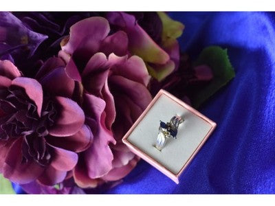 925 Sterling Silver Blue Spinel & CZ Ring Size 8