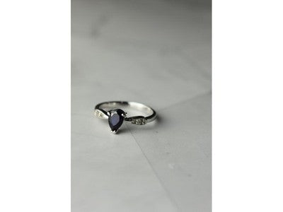 925 Sterling Silver Sapphire & White/Colorless Topaz Ring Size 7.5