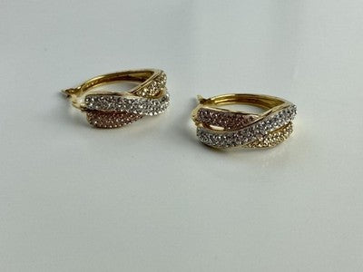 925 Sterling Silver Gold Plated Multicolor CZ Hoop Earrings