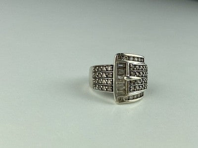 925 Sterling Silver CZ "Strap" Ring Size 7.5