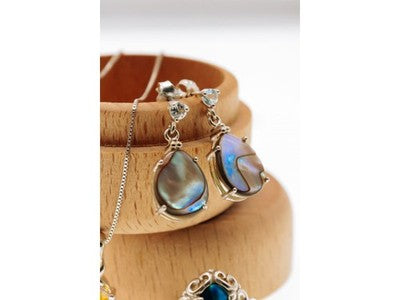 925 Sterling Silver Haliotis & Topaz Stud Earrings