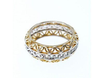 925 Sterling Silver Gold Plated Sapphires Openwork Ring Size 7.5