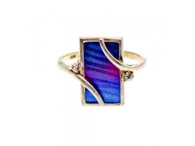925 Sterling Silver Anodized Titanium & Quartz Ring Size 10.25