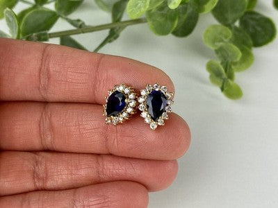925 Sterling Silver Gold Plated Sapphires & CZ Earrings