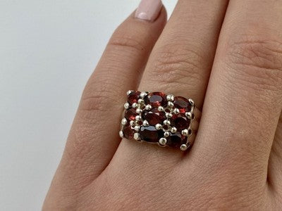 925 Sterling Silver Almandine Ring Size 8