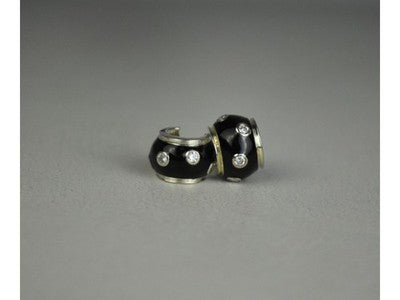 925 Sterling Silver Black Enamel & CZ Earrings