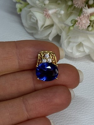 925 Sterling Silver Gold Plated Sapphire & Beryl Pendant Length 0.65 Inch