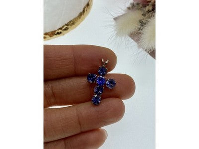 925 Sterling Silver Tanzanite Cross Pendant
