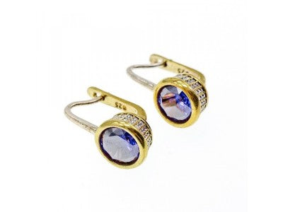 925 Sterling Silver with Gilding Tanzanite & CZ Set Ring Size 8.5