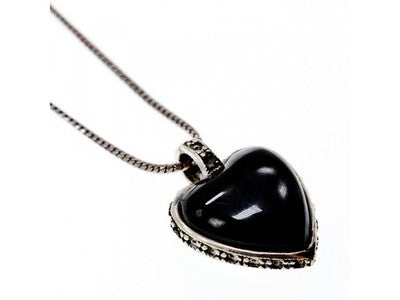 925 Sterling Silver Black Jade and Mother of Pearl "Heart" Chain with Pendant