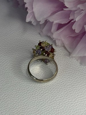 925 Sterling Silver Garnet Amethyst Citrine Peridot Ring Size 9