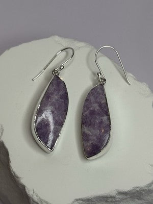 925 Sterling Silver Lepidolite Earrings Length 2 Inch