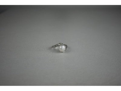 925 Sterling Silver Pearl & Colorless Spinel Ring Size 8
