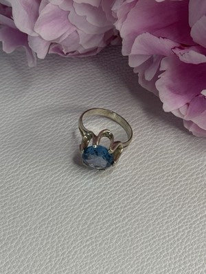 925 Sterling Silver Aquamarine Flower Ring Size 6