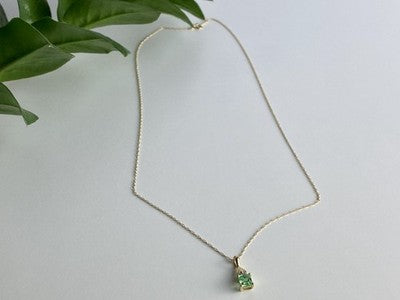 10K Yellow Gold Tsavorite & Diamonds Chain With Pendant