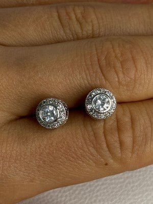 Shiny 925 Sterling Silver CZ Stud Earrings Length 0.30 Inch