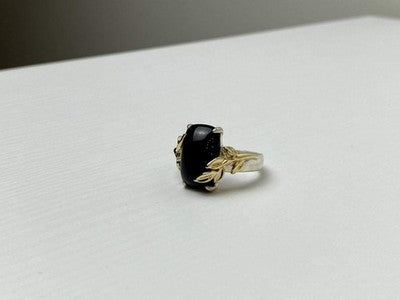 925 Sterling Silver Gold Plated Black Onyx Ring Size 8.5