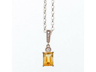 925 Sterling Silver Citrine & CZ Chain With Pendant