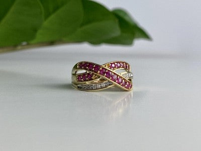 10K Yellow Gold Ruby & White Sapphire Ring Size 10