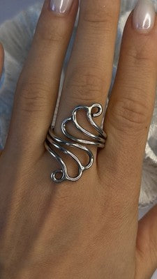 925 Sterling Silver Swirl Handcrafted Fork Ring Adjustable