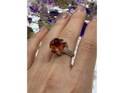 925 Sterling Silver Heliodor & Marcasite "Heart" Ring Size 8.5