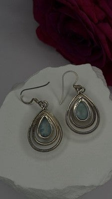 Vintage 925 Sterling Silver Blue Larimar Drop Earrings