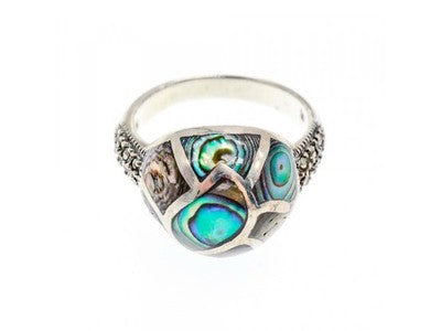 925 Sterling Silver Haliotis & Marcasites Ring Size 8.5