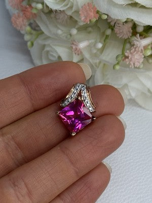 925 Sterling Silver Gold Plated Pink Topaz Pendant Length 0.80 Inch