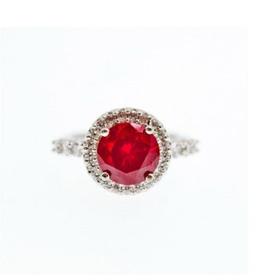 925 Sterling Silver Red Spinel & CZ Ring Size 7