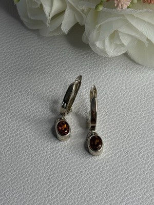 925 Sterling Silver Hessonite Earrings Length 1 Inch