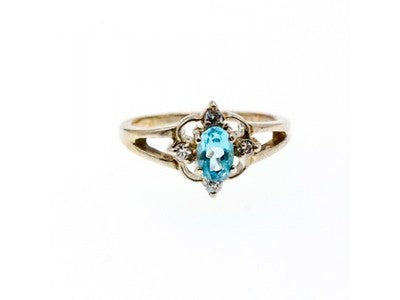 925 Sterling Silver Blue Spinel & CZ Ring Size 6.75