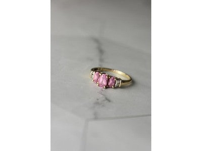 10K Yellow Gold Pink Topaz & Diamonds Ring Size 6.5