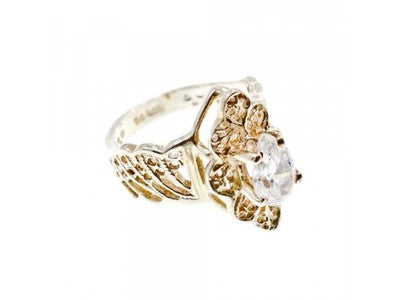 925 Sterling Silver White CZ Openwork Ring Size 6.5