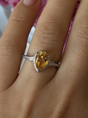 925 Sterling Silver Citrine Ring Size 7