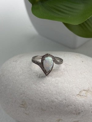 925 Sterling Silver Opal & Beryl Ring Size 6