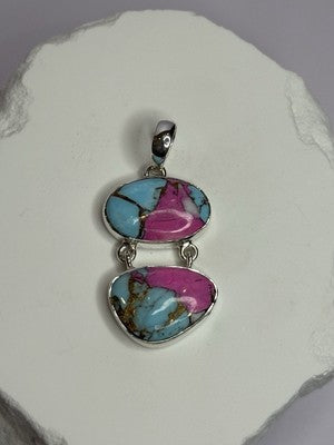 925 Sterling Silver Cotton Candy Turquoise Pendant Length 1.5 Inch