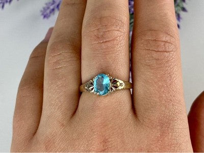 925 Sterling Silver Blue Topaz Ring Size 10