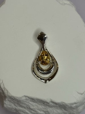925 Sterling Silver Citrine Pear Pendant Length 1.3 Inch