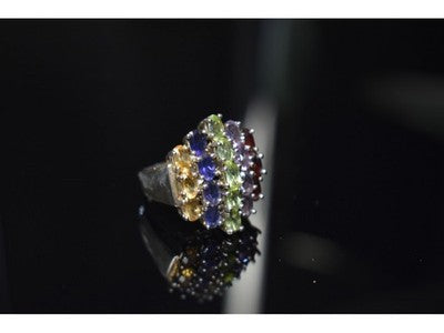 925 Sterling Silver Multi Gemstones Ring Size 8.5
