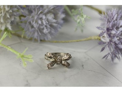 925 Sterling Silver White Beryl (Goshenite) "Bow" Ring Size 6.75